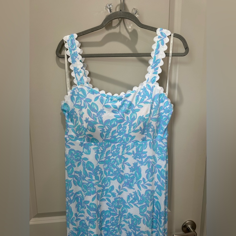 NWT Lilly Pulitzer blue and white floral Jersey midi dress size large - Picture 3 of 8